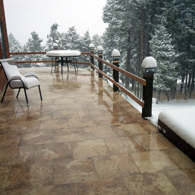 Radiant heated snow melting system in patio.